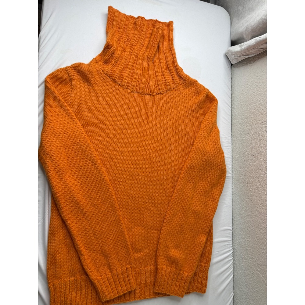 Elliot Mann Orange Knit Turtleneck Sweater Womens Size Medium Ribbed Trim